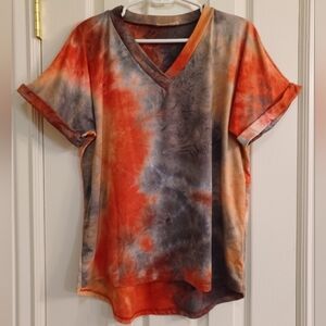 V-Neck Tie-Dye Short Sleeve Top